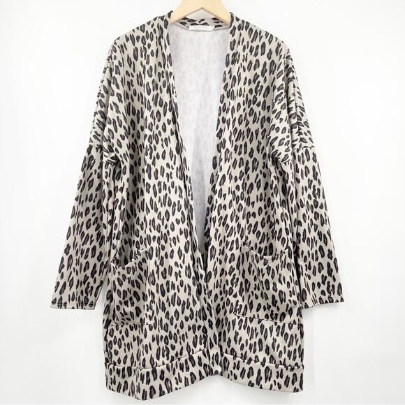AMARYLLIS Cardigan Leopard Open With Pockets Animal Print Long Sleeve Size 1X - Picture 2 of 12